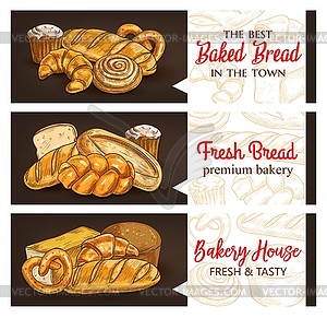 Bakery, pastry shop products banners - vector image