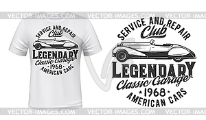 Retro car repair service t-shirt print - vector image