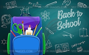 School bag on chalkboard back to school background - vector clipart / vector image