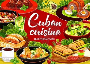 Cuban cuisine restaurant meals menu poster - vector clipart