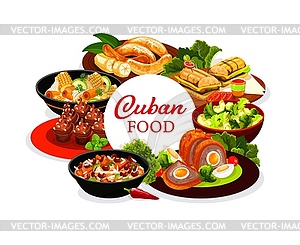 Cuban cuisine restaurant menu round cover - vector image