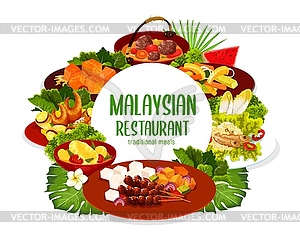 Malaysian cuisine restaurant meals round banner - vector clipart