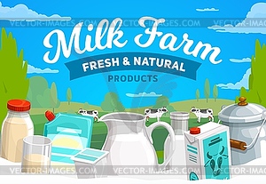 Milk farm, dairy products banner - vector clipart / vector image