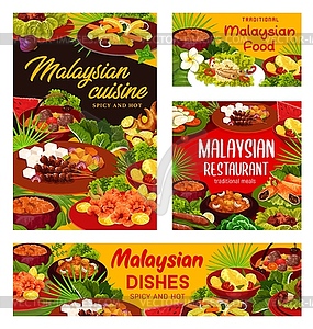 Malaysian cuisine dishes, snacks, desserts - vector clipart