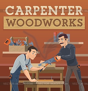 Carpenter and joiner workers, characters - vector clip art
