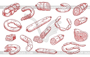 Sausages and meat products sketch set - vector clipart