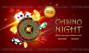 Internet casino roulette web banner, landing page - vector image