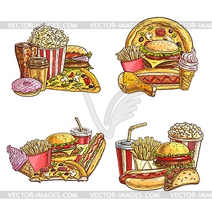 Takeaway fast food sketch. set - vector image