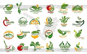 Vegetarian food and meals, icons set - vector clipart