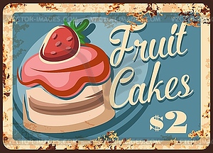 Fruits cakes rusty grunge plate - vector EPS clipart