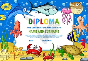 Детский диплом с подводными животными - векторный клипарт