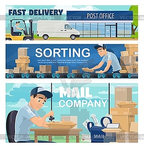 Post office sorting line and delivery - vector clip art