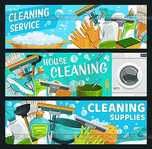 Cleaning service, laundry and hygiene banners - vector image