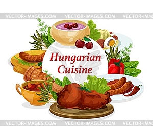 Hungary cuisine dishes round frame, poster - vector clip art