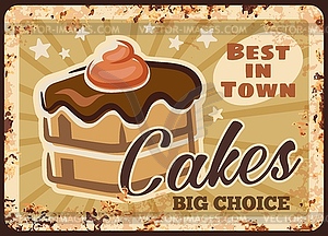 Chocolate cakes rusty grunge plate - vector image