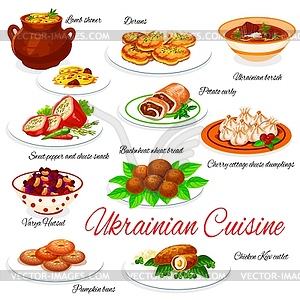 Ukraine food menu, Ukrainian dishes meals - vector clipart