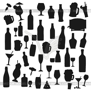 Drinks black silhouettes, beverages set - vector clip art