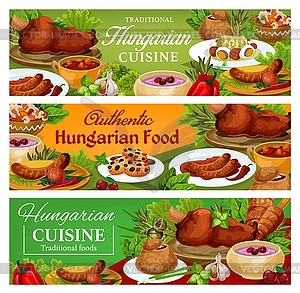 Hungary cuisine food, dishes banners set - royalty-free vector image