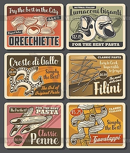 Italian pasta retro posters, macaroni set - vector clipart