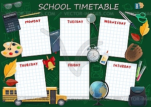 School timetable, education schedule template - vector image