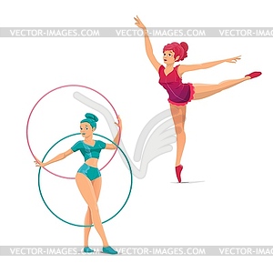 Цирковые гимнастки и балансиры персонажей - векторное изображение EPS