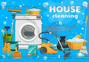 House cleaning and laundry supplies - vector image