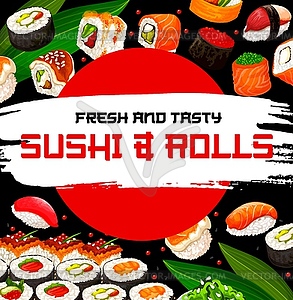 Sushi rolls restaurant or bar meals - vector EPS clipart