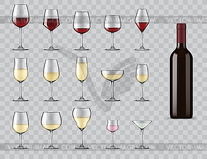 Types of wine glasses 3d icons set - vector clip art