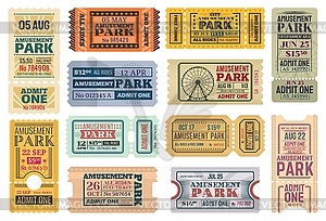 Tickets to amusement park, funfair carnival admits - vector clipart