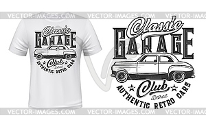 Retro cars garage station t-shirt print - vector image
