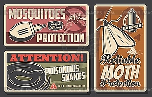 Mosquito and moth protection, snakes danger signs - royalty-free vector image