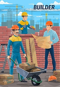 Engineer architect, builder mason at construction - vector clipart