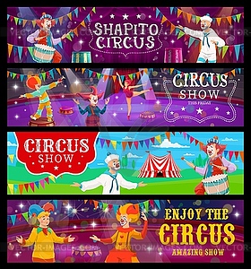 Big top tent circus banners, funfair carnival show - vector clip art