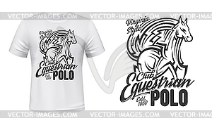 Equestrian polo sport t-shirt print mockup, horse - vector image