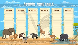 School timetable with african animals - vector EPS clipart