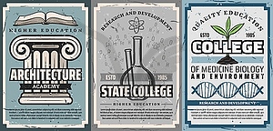 Education posters, architecture, chemistry biology - vector image