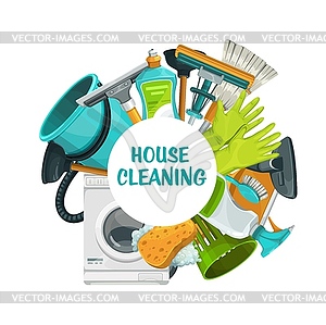 Очистка баннера инструментов, уборка дома - векторное графическое изображение