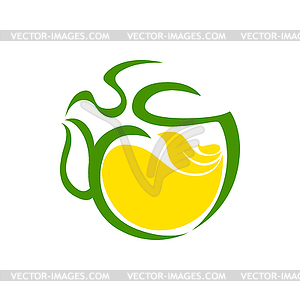 Green tea with lemon and herbal leaves - vector clipart