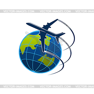 Icon of plane and world globe - vector clipart