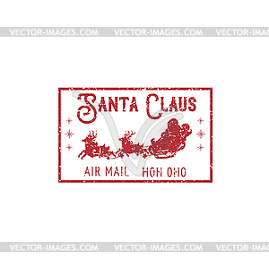 Postmark with Santa in sleigh on deers - vector image