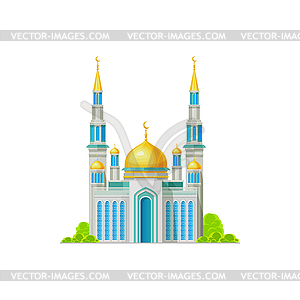 Mosque with golden dome and crescent moon - vector clip art
