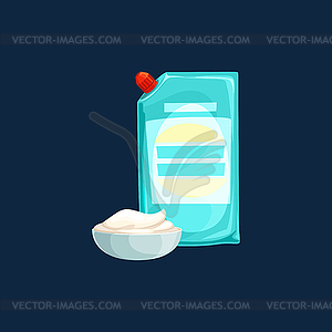 Doypack with corner, and dairy sour cream bowl - vector image