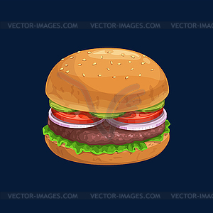 Hamburger with beef chop and vegetables - vector image