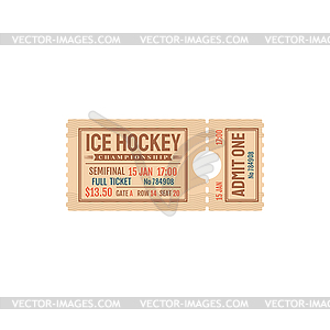 Championship on ice hockey sport, admit one ticket - vector clipart