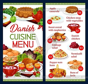 Danish food cuisine Scandinavian buffet menu meals - vector clip art