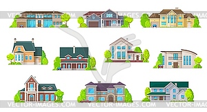 Houses, bungalow cottages, real estate buildings - vector image