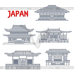 Japan temples, Japanese pagoda buildings Kamakura - stock vector clipart