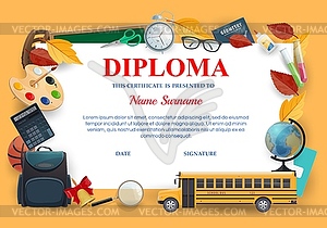 Diploma, school education certificate template - vector clip art