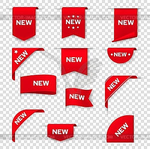 Labels, banners for web page, NEW tags, red badges - vector image