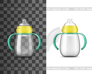 Baby bottle milk feeding, realistic mockup - vector clipart